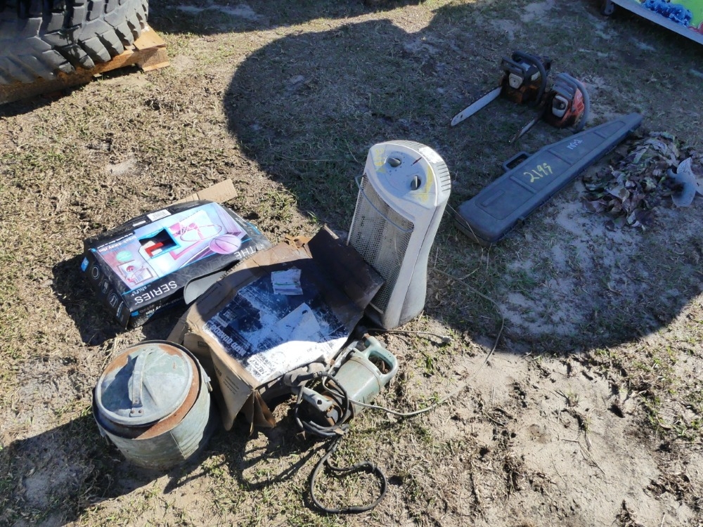(2) Chainsaws, Electric Heater, Gun Case & Ground Blind (A56469)