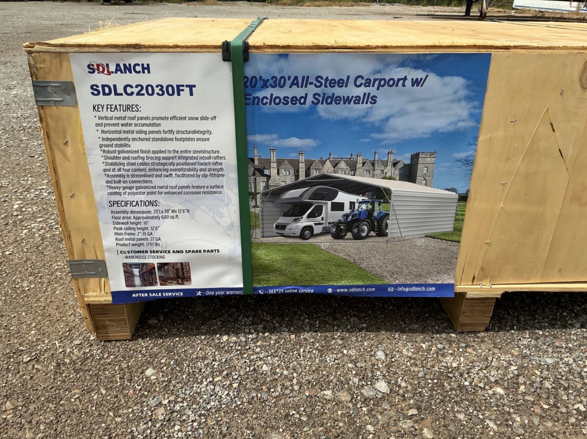 20X30 ALL-STEEL CARPORT W/ ENCLOSED SIDEWALLS (A53843)