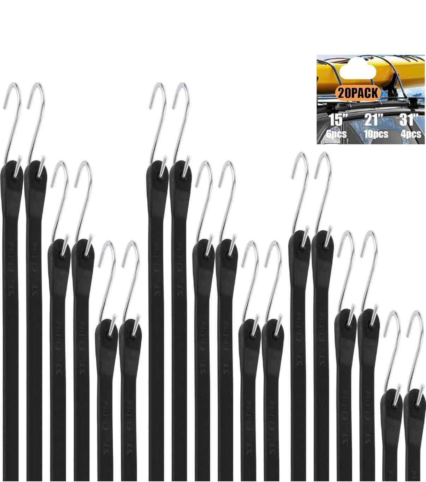 (20) Pack of New HD Black Bungee Tie Down Straps (A54865)