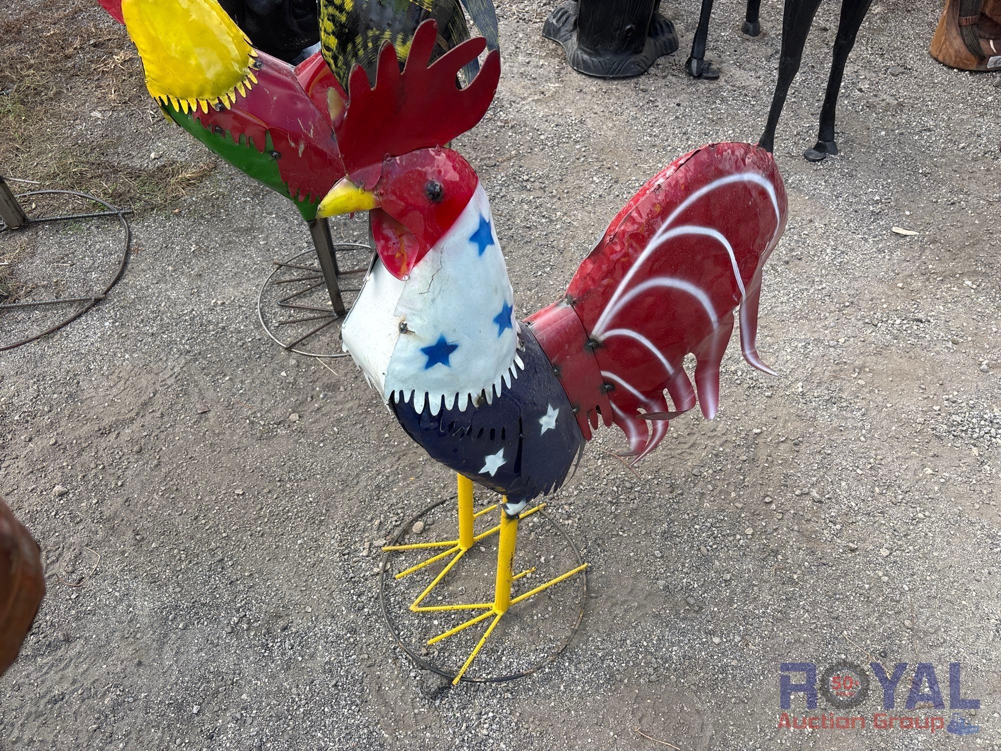 Metal American Flag Rooster Statue (A55758)