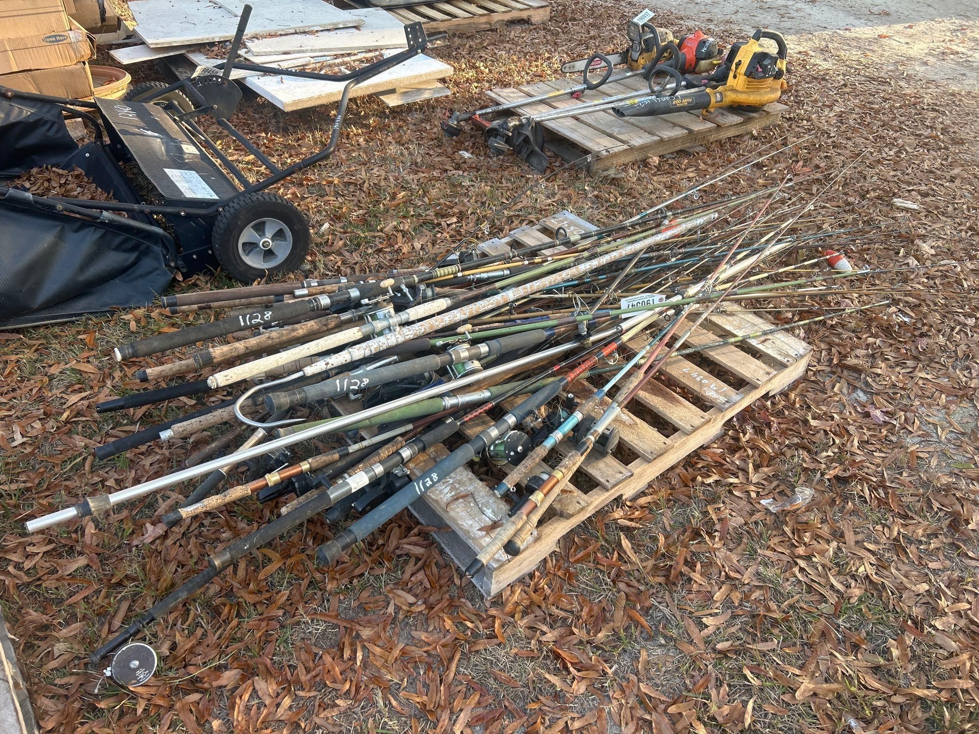 PALLET OF FISHING RODS & REELS (A58374)