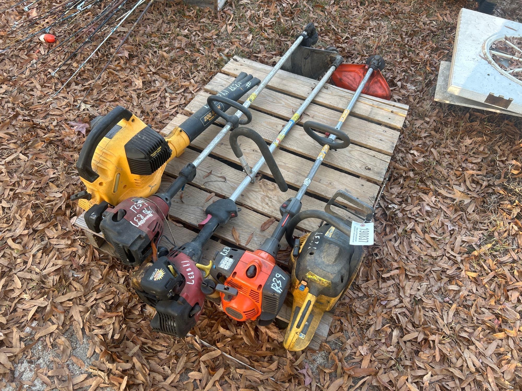 POULAN CHAINSAW, BLOWER, (3) WEEDEATERS (A58374)