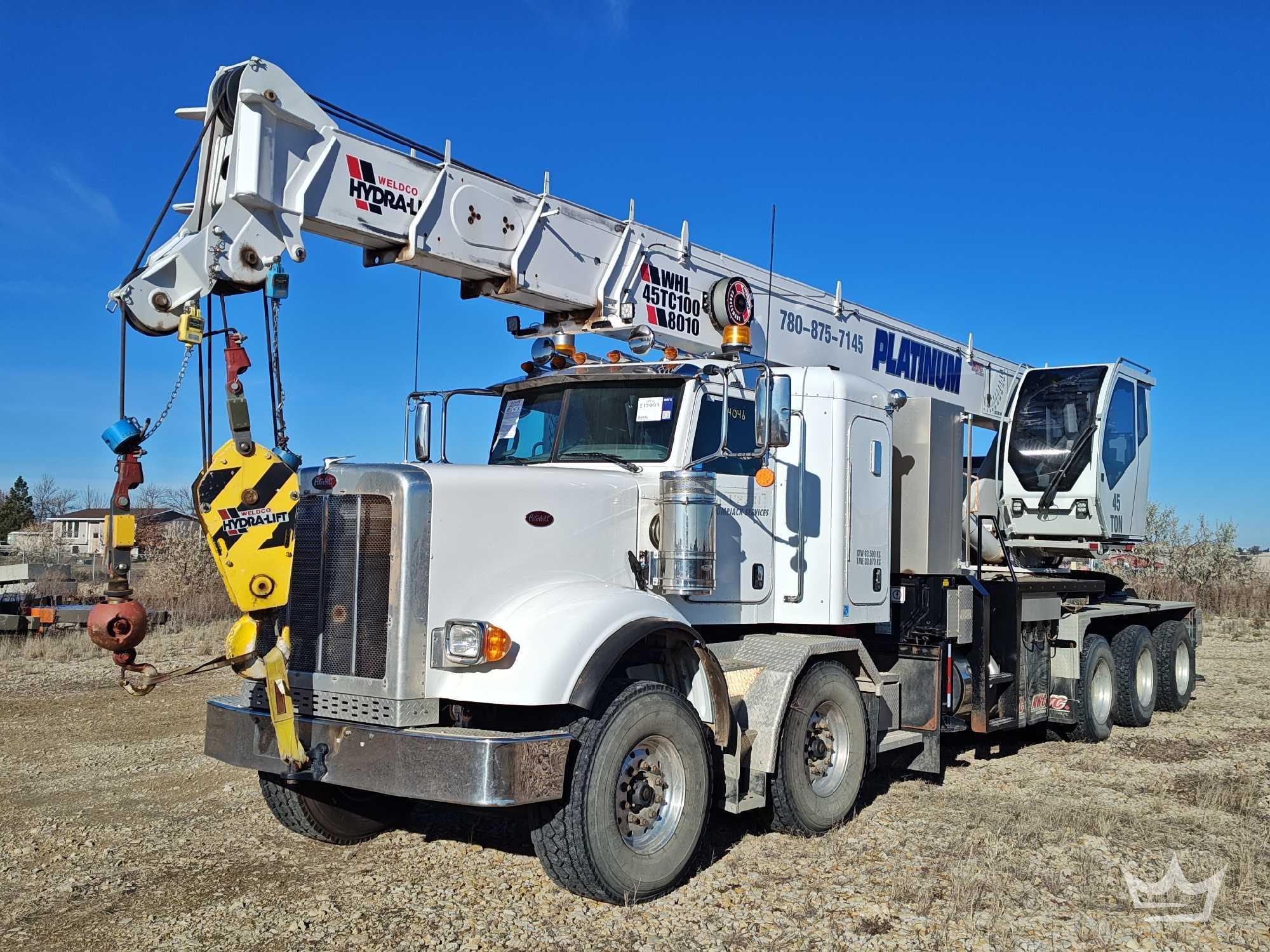 2020 Peterbilt 367 Weldco Hydra-Lift WHL45TC100 45 Ton Tri Axle Telescopic Crane Truck (A55973)