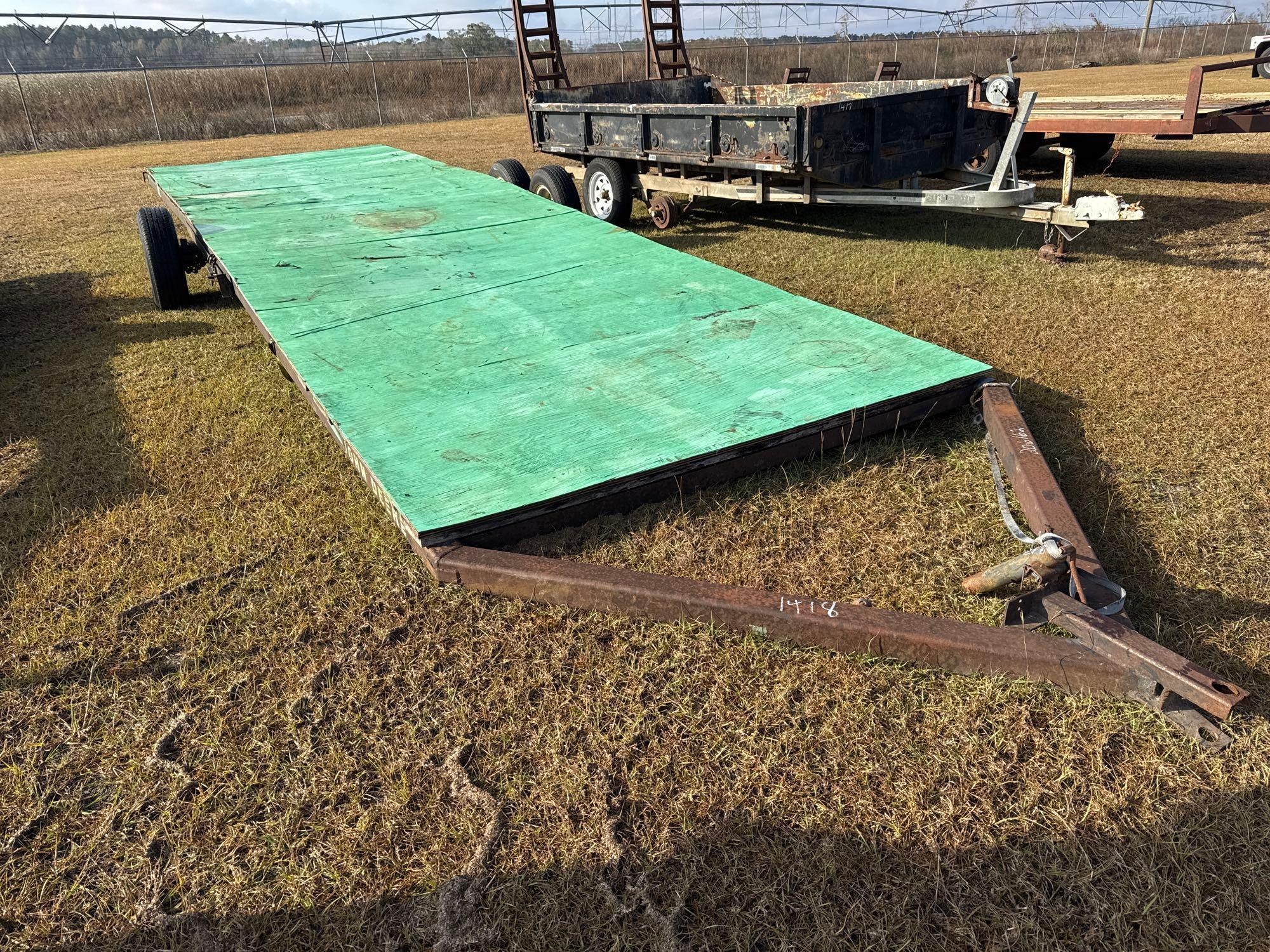 HOMEMADE JOHN DEERE 98"X27' DBL AXLE HAY TRAILER (A58375)