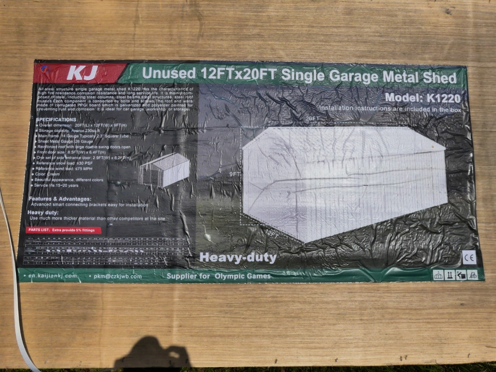 KJ 12'x20' Single Garage Metal Shed (A50121)