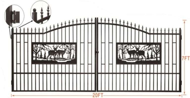 20Ft. Bi-Parting Wrought Iron Gate (New/Unused) Galvanized + Powder Coated (A59225)