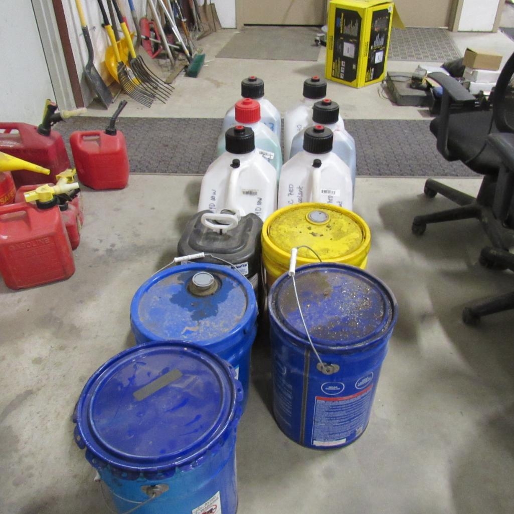 LOT: Assortment of Opened Oil, Coolant, Parts Wash, Hydraulic Oil (A59076)