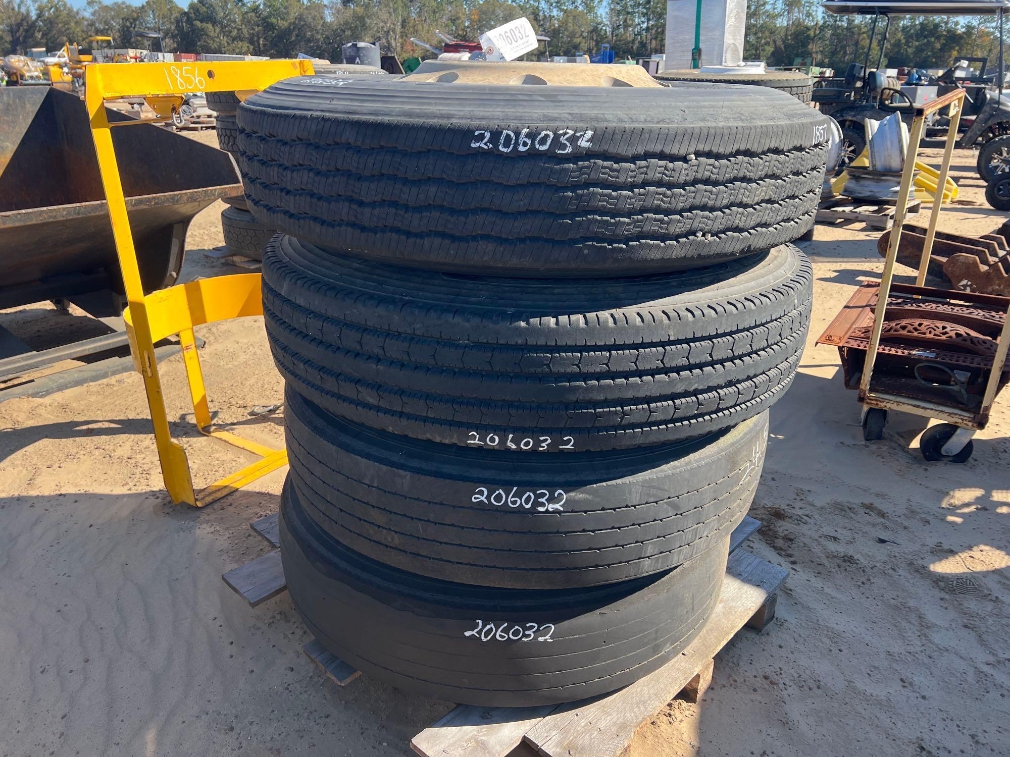 (4) 10 LUG WHEELS W/ BIRDGESTONE 11R24.5 TIRES (A57192)