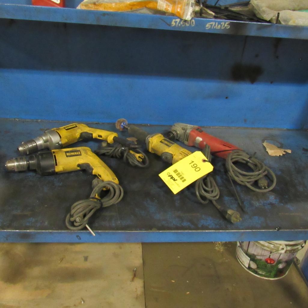 LOT: (2) Dewalt Electric Drills, (1) Dewalt Electric Grinder, (1) Milwaukee Grinder (A59076)