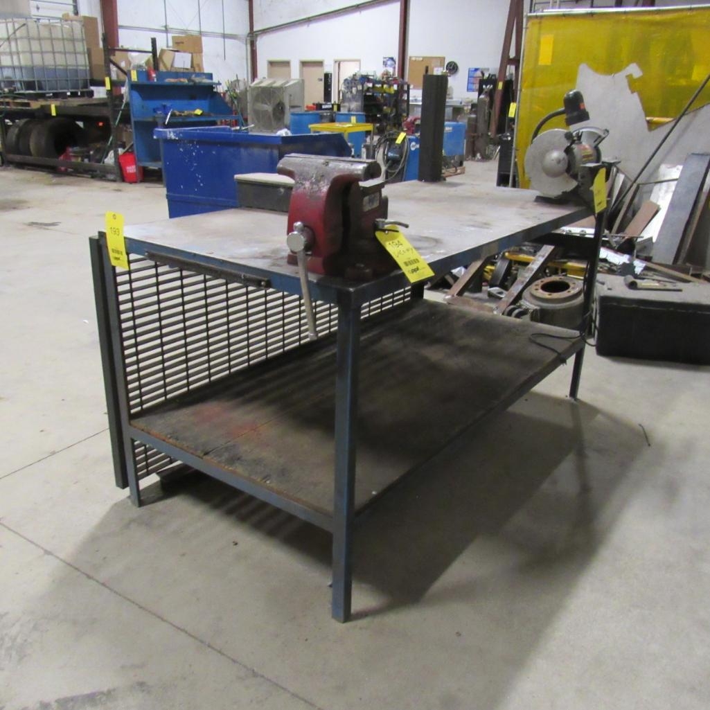 LOT: Steel Work Table 36" x 72" w/8" Craftsman Grinder, (2) Lockers (VISE NOT INCLUDED) (A59076)