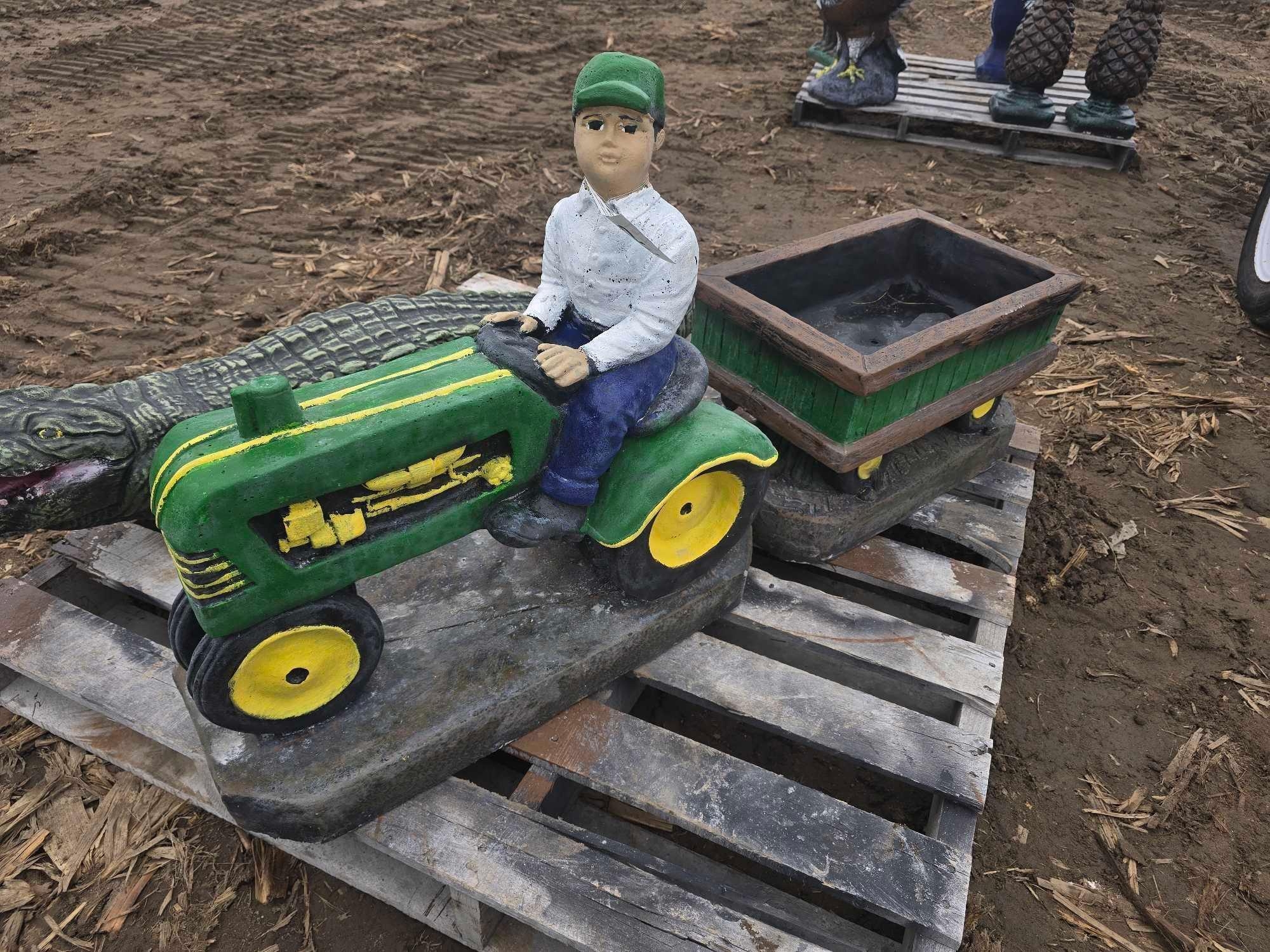 BOY ON JOHN DEERE TRACTOR PULLING JOHN DEERE WAGON (A58374)
