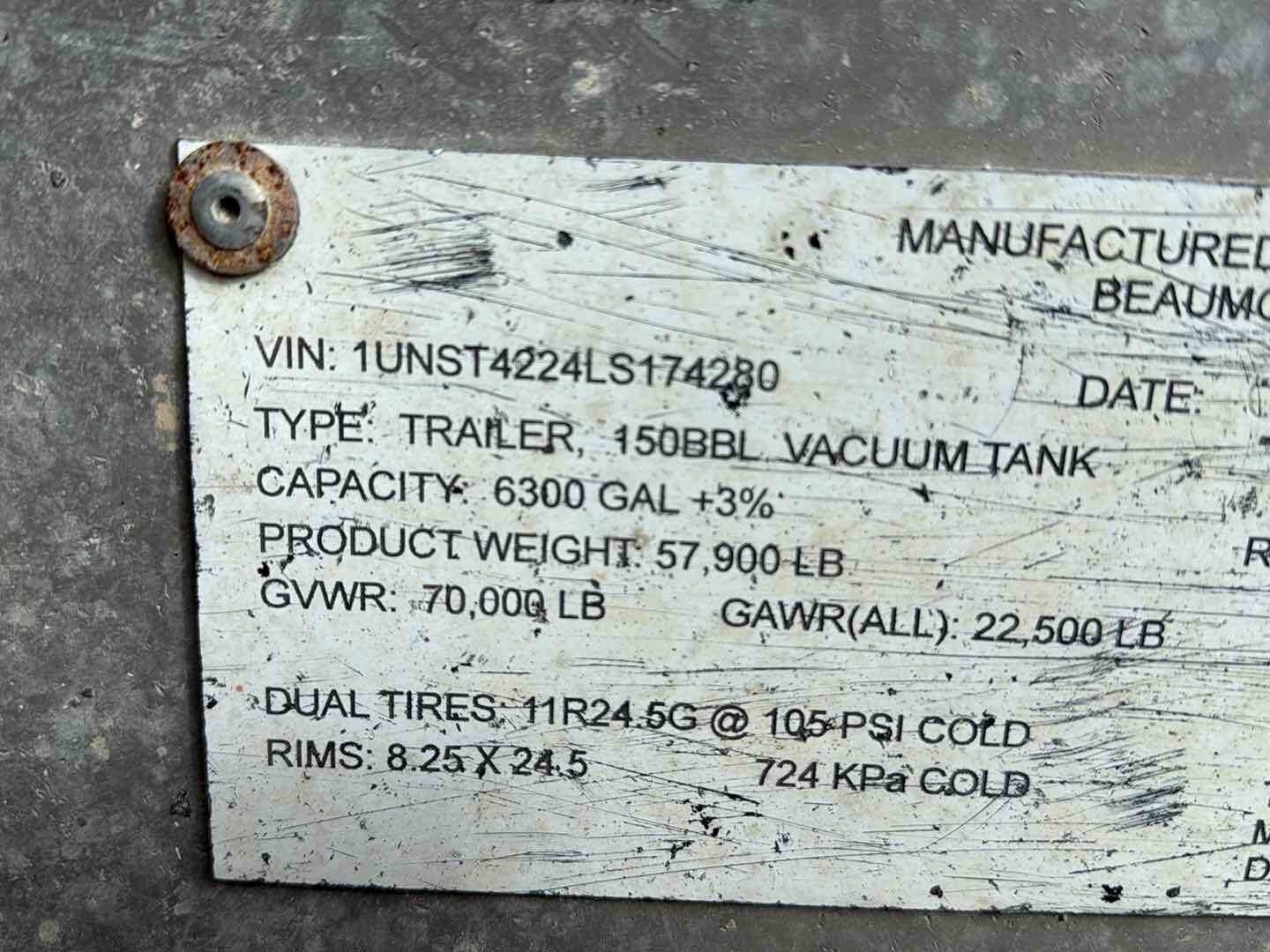 2020 DRAGON ESP 150BBL ALUMINUM (A58214)