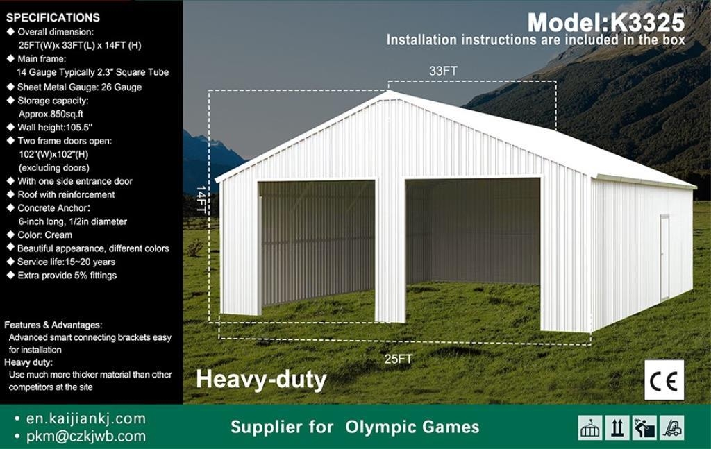 2025 K3325 UNUSED Double Garage Steel Barn (A53117)