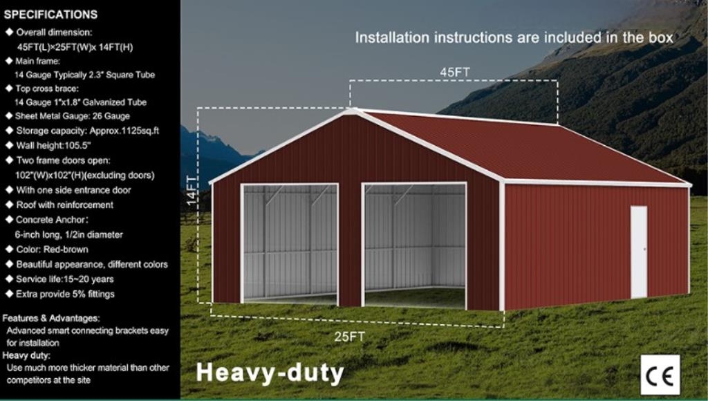 2025 K4525G UNUSED Double Garage Steel Barn (A53117)