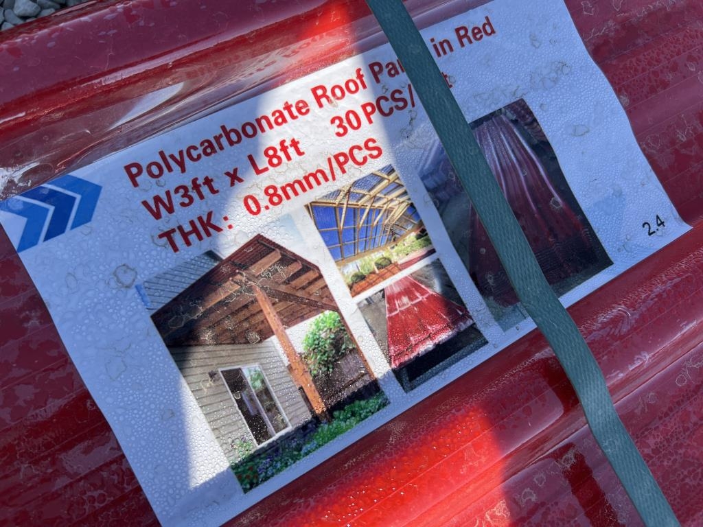 UNUSED Red Corrugated Polycarbonate Roof Panel (A53117)