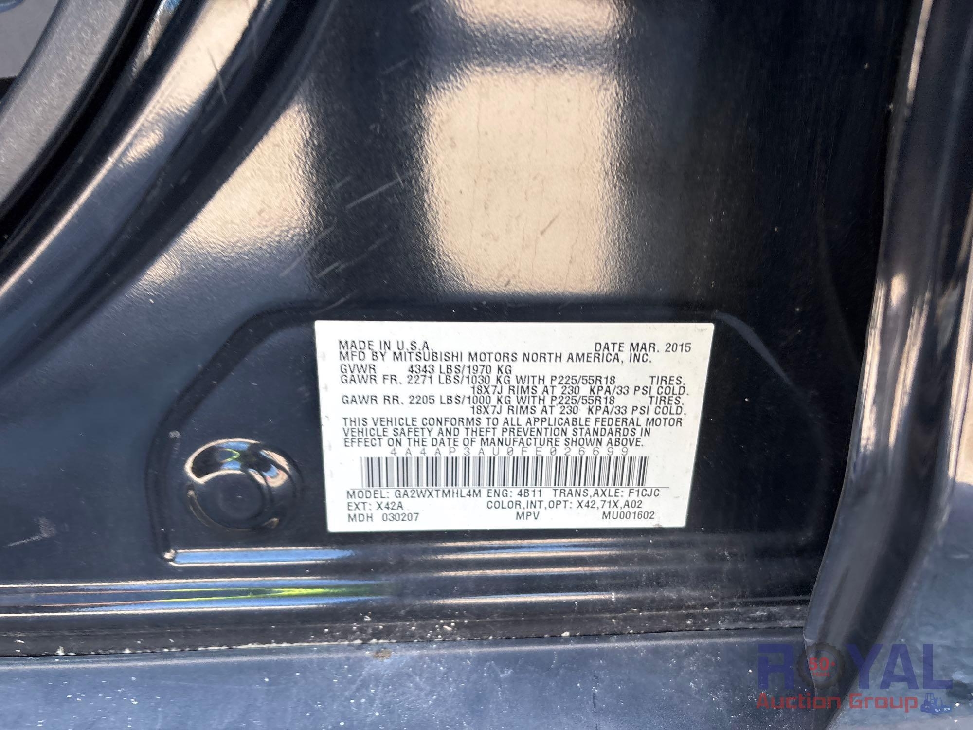 2015 Mitsubishi Outlander Sport Multipurpose Vehicle (MPV), VIN # 4A4AP3AU0FE026699 (A53424)