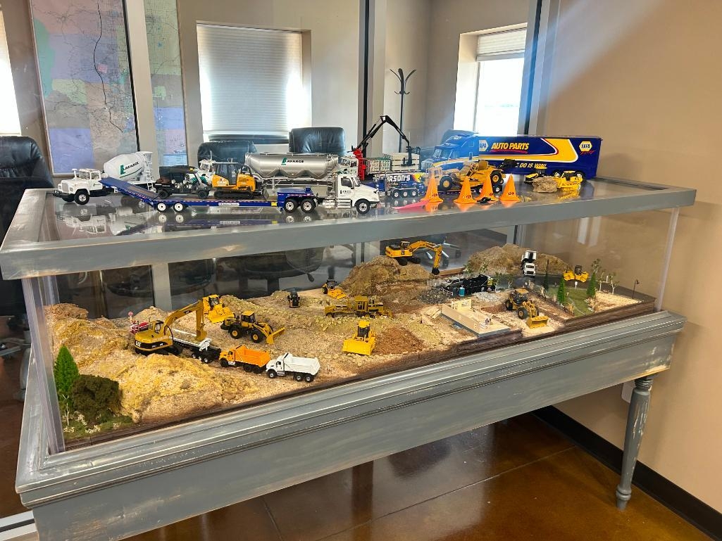 LOT: Custom Built Model Construction Site - Includes All Toys on Top & Inside: (13) Toys on Top, (A59076)