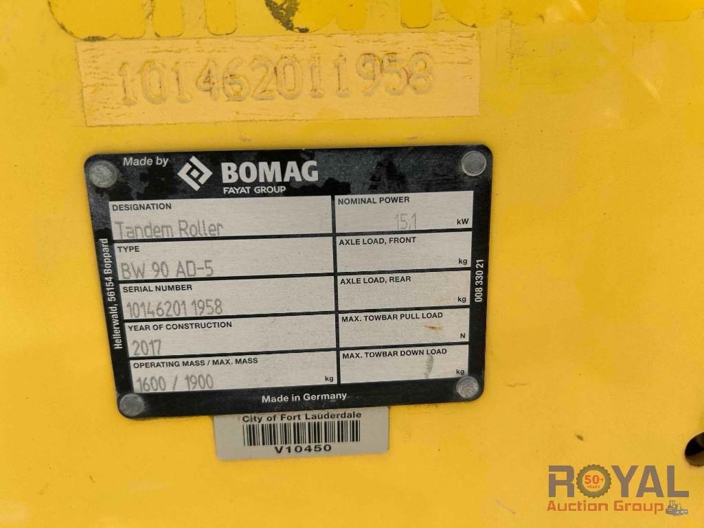 2017 Bomag BW90 AD-5 Vibratory Articulating Tandem Smooth Drum Roller (A46683)