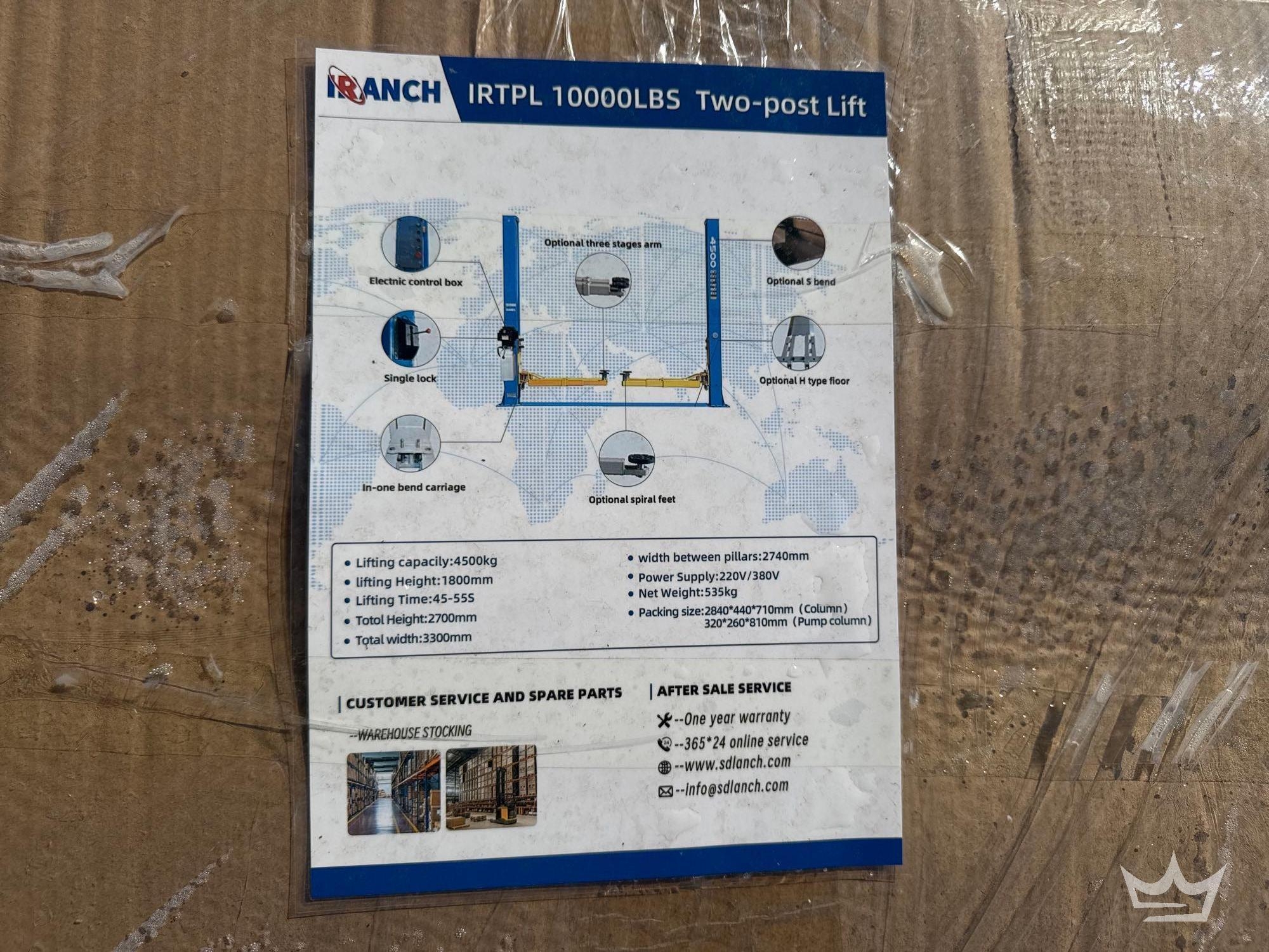 2025 IRTPL 10,000lbs Two Post Automotive Lift (A55974)