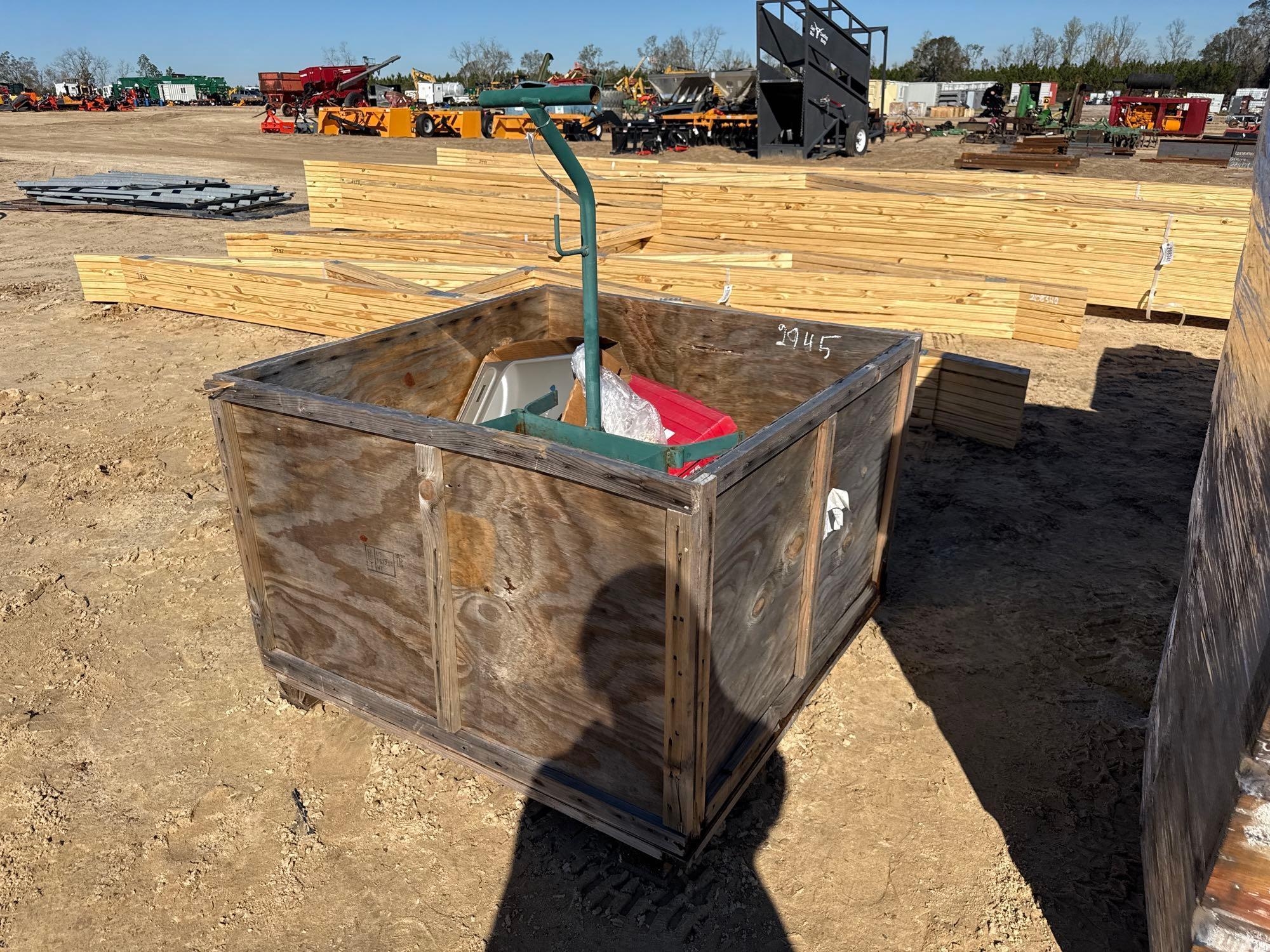 CRATE OF MISC ELECTRICAL, POWER TOOLS, CART & MORE (A58376)