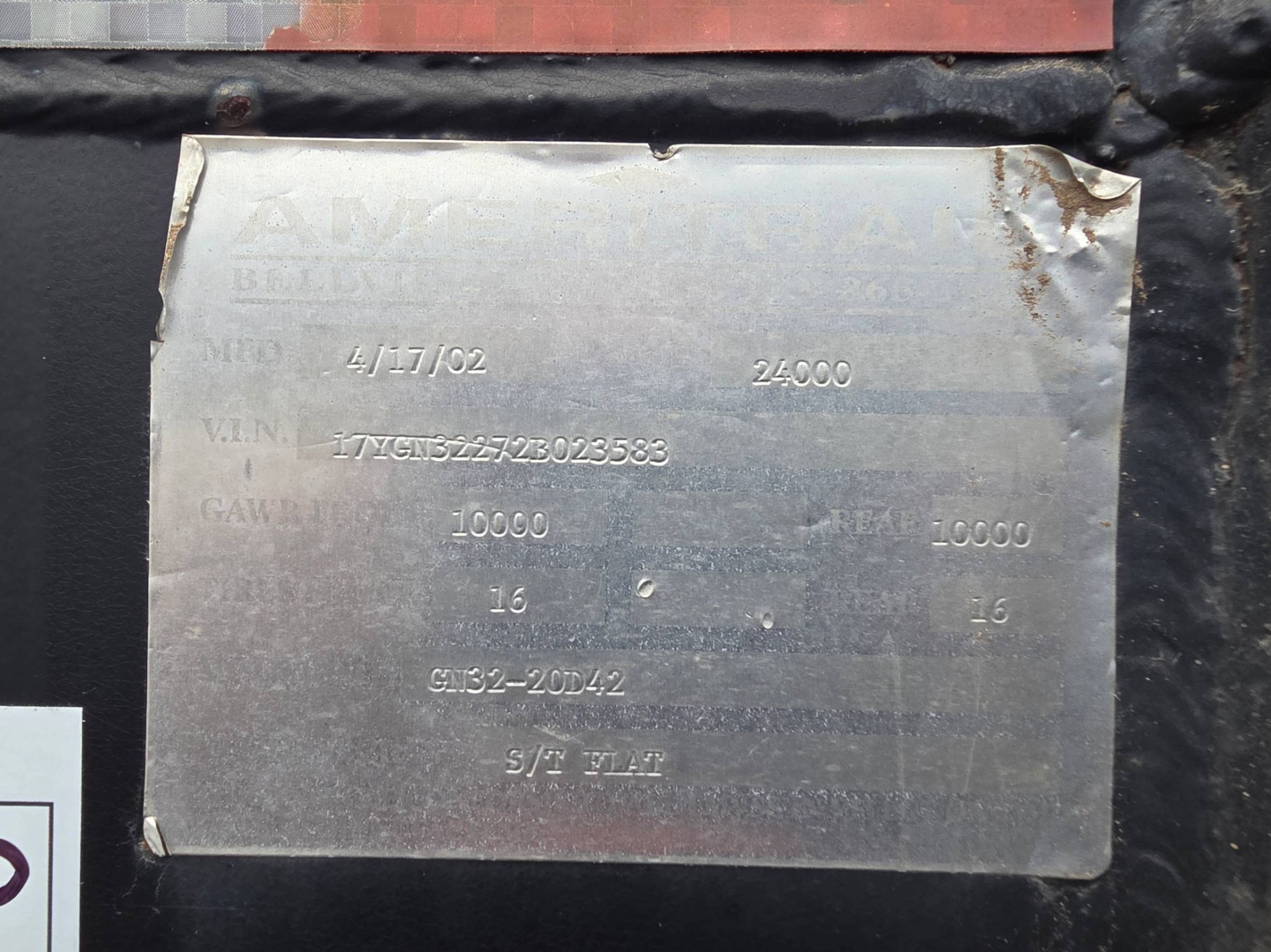 2002 AMERITRAIL 32FT GOOSENECK TRAILER (A58216)