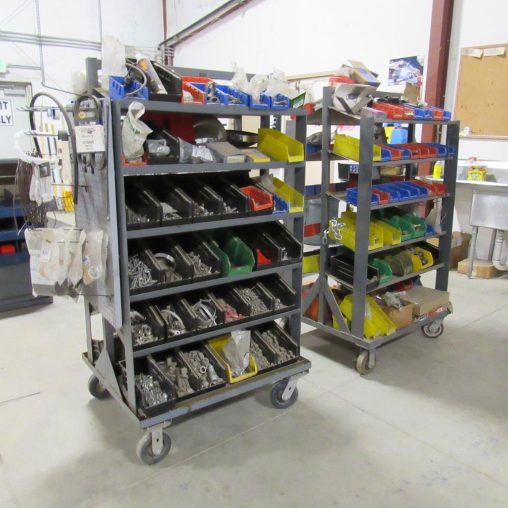 LOT: (2) Rolling Nut & Bolt Carts w/Bins & Contents (A59076)