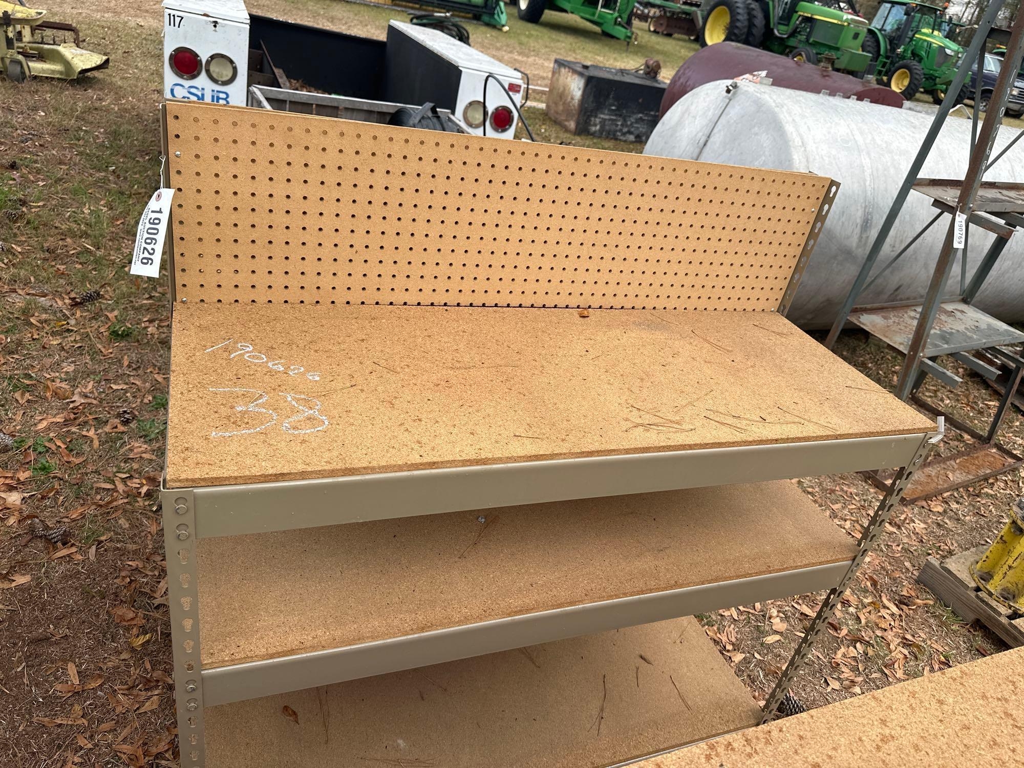 (2) METAL & WOOD STORAGE RACKS (A52708)