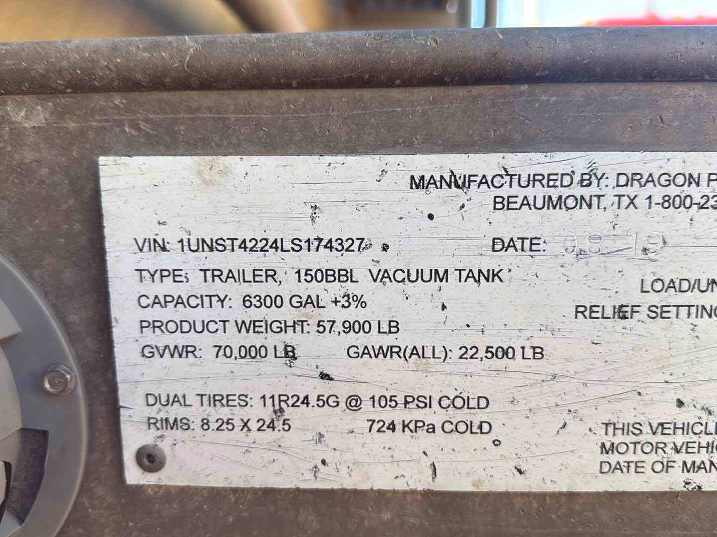 2020 DRAGON ESP 150BBL ALUMINUM (A58214)