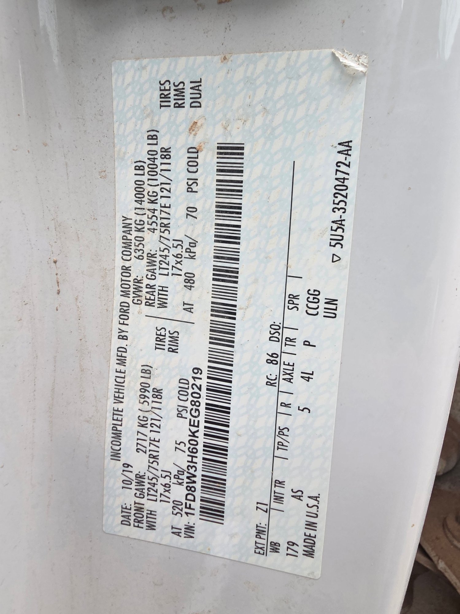 2019 FORD F-350 SUPER DUTY SERVICE TRUCK (A58214)