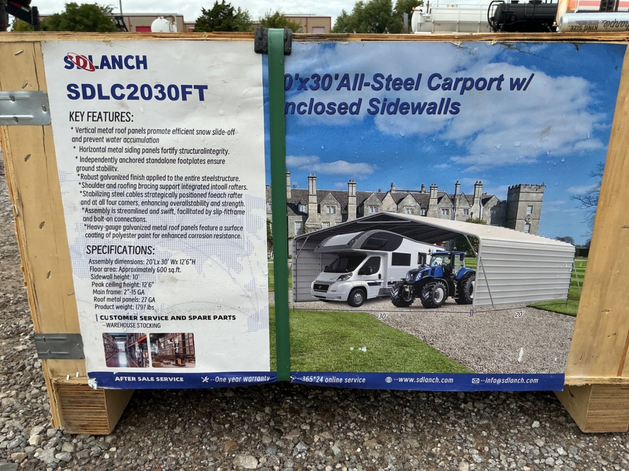 20X30 ALL-STEEL CARPORT W/ ENCLOSED SIDEWALLS (A53843)