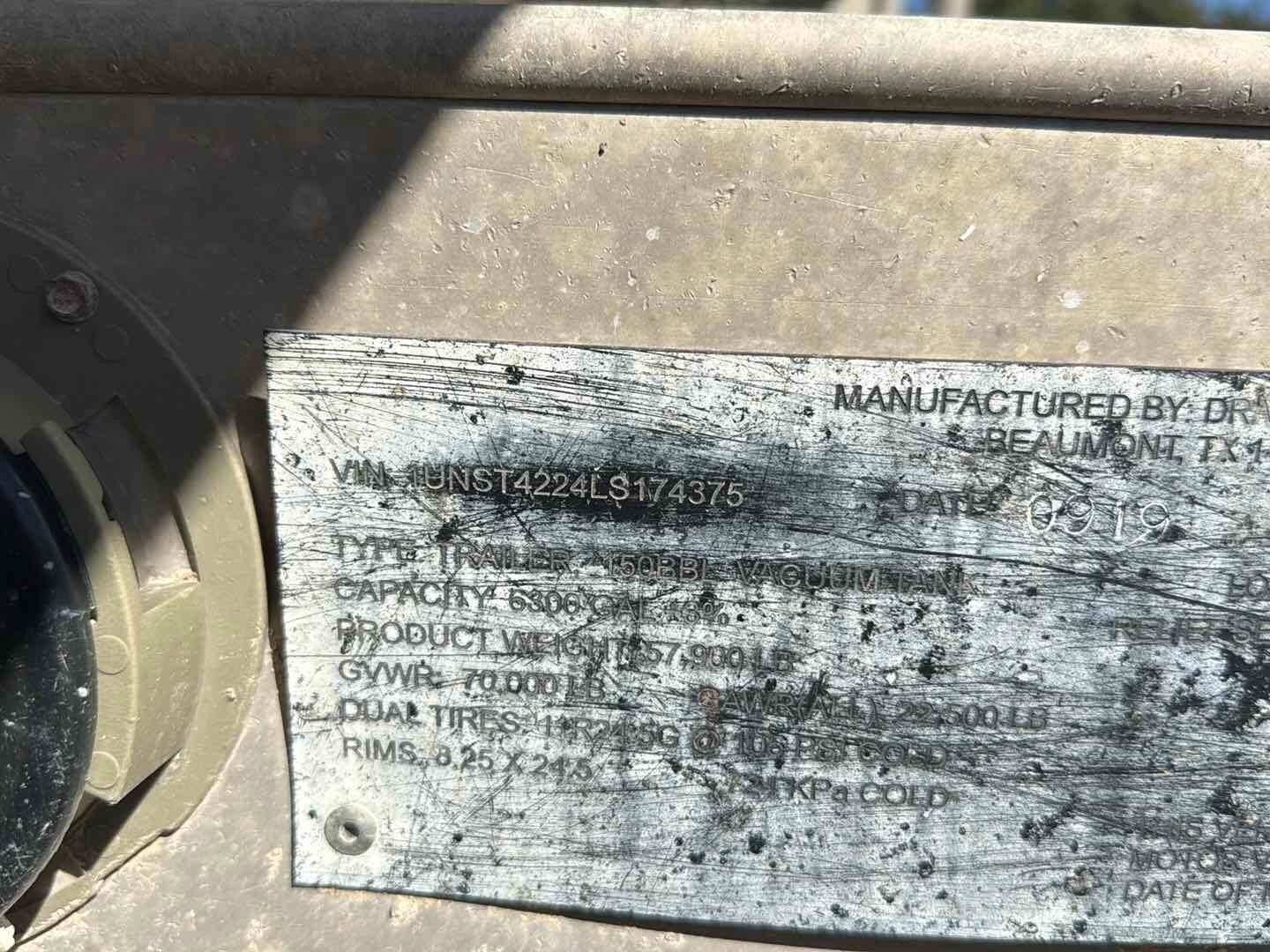 2020 DRAGON ESP 150BBL ALUMINUM (A58214)