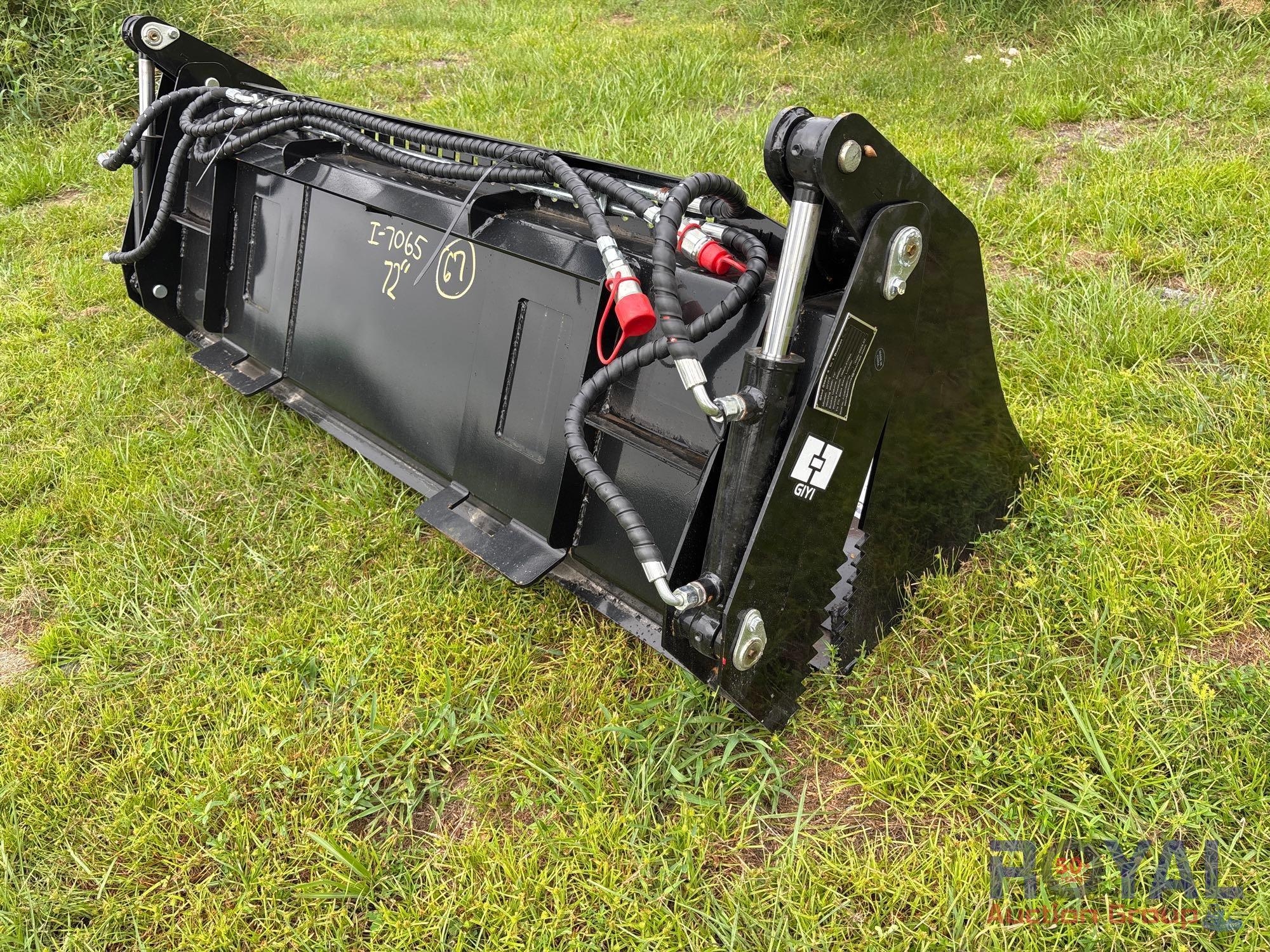 Unused 2025 GIYI KH72 72in 4-Way Hydraulic Bucket Skid Steer Attachment (A51691)