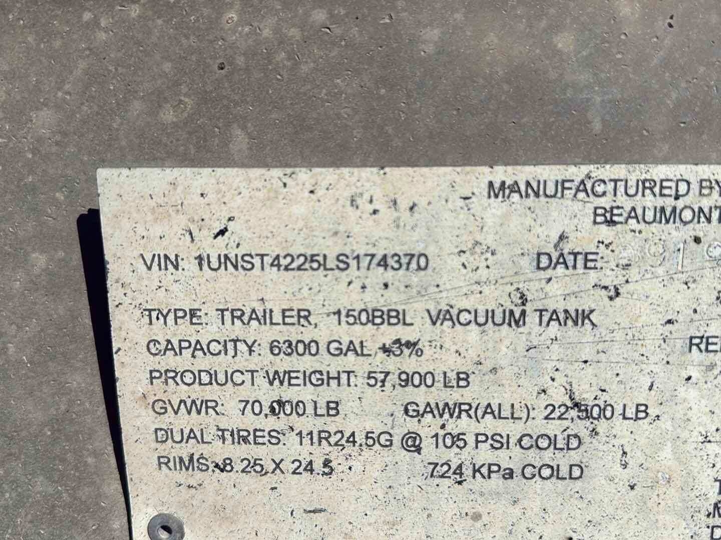 2020 DRAGON ESP 150BBL ALUMINUM (A58214)