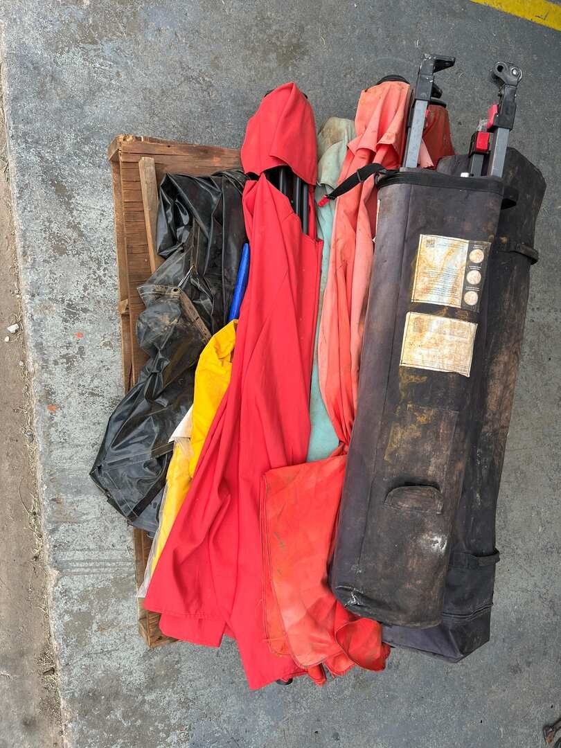 PALLET OF TARPS, UMBRELLAS, AND PORTABLE SHADES (A50854)
