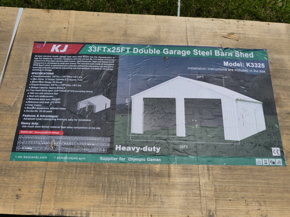 KJ 33'x25' Double Garage Steel Barn Shed (A50121)