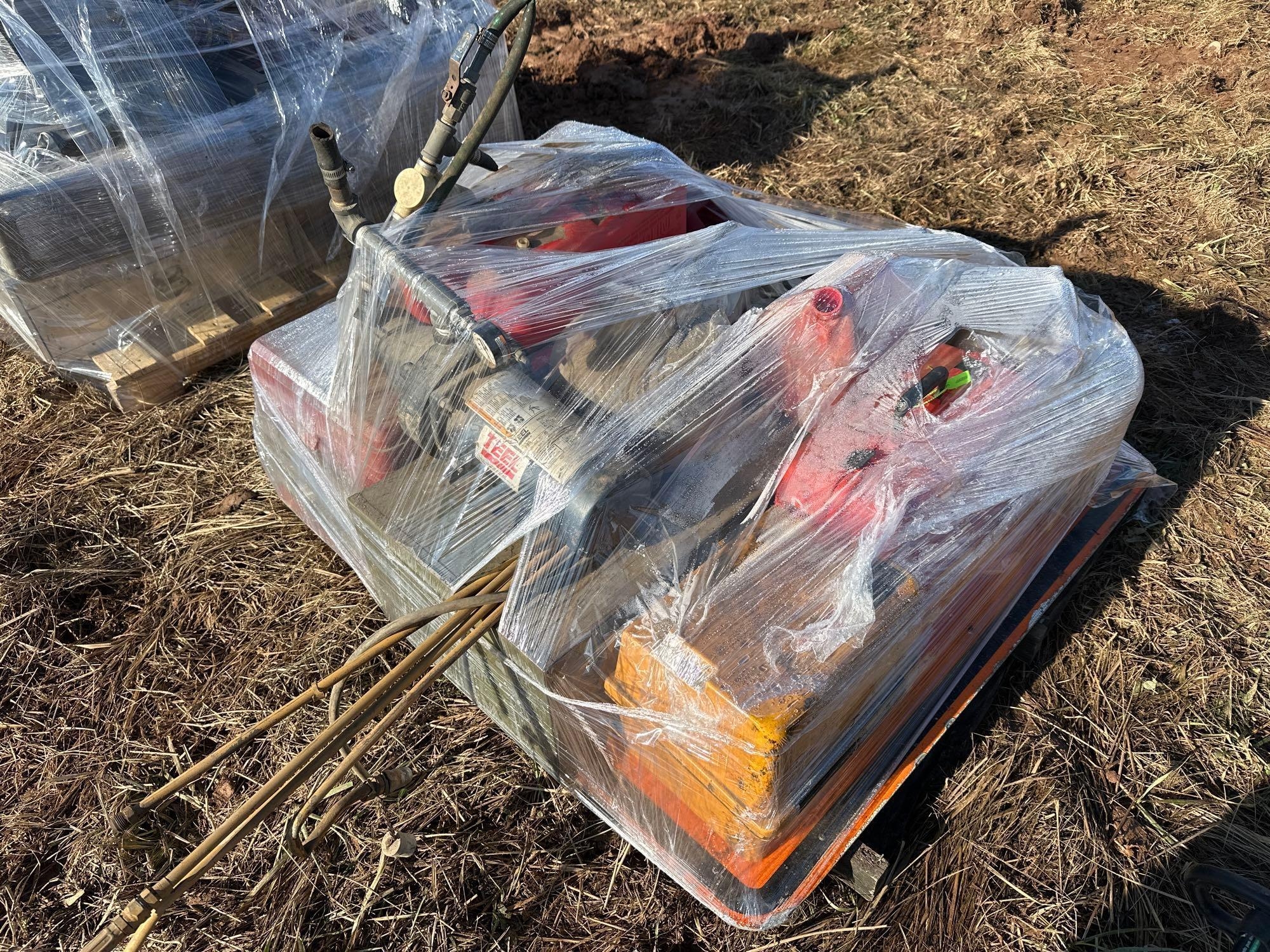 Misc Pallet of Gas Tanks, Transit Levels, Pumps, Bolt Pins (A57454)