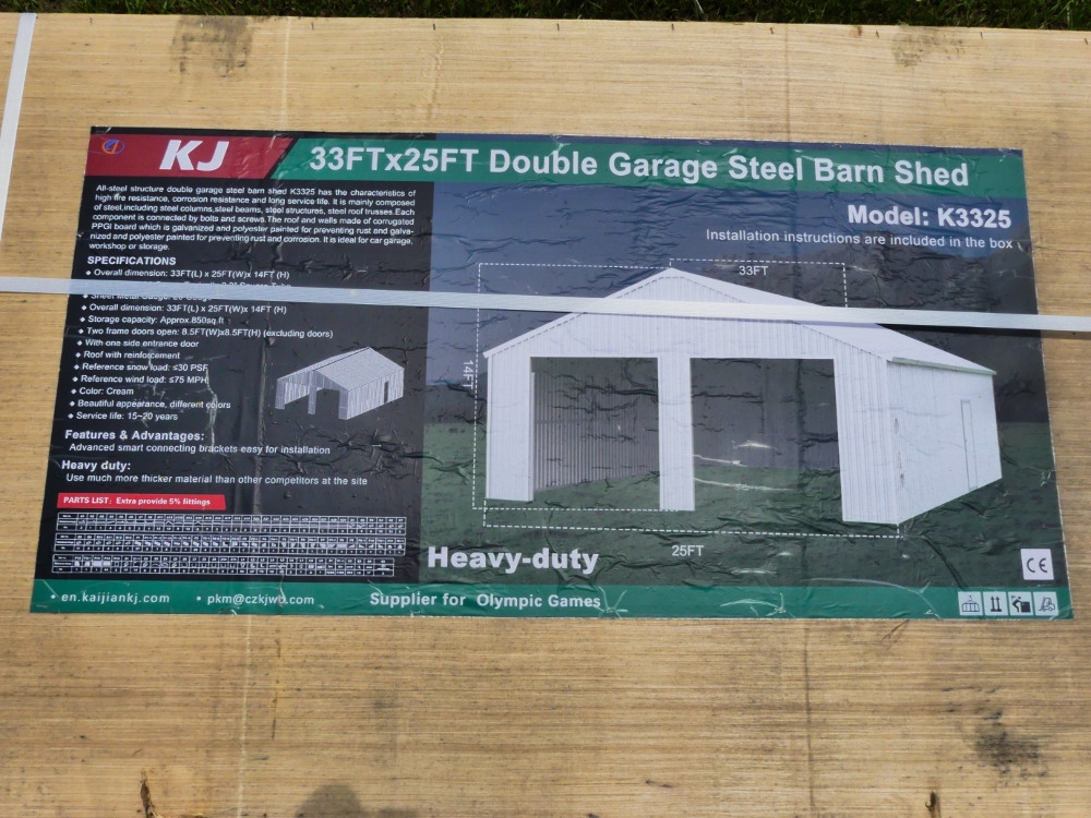 KJ 33'x25' Double Garage Steel Barn Shed (A50121)