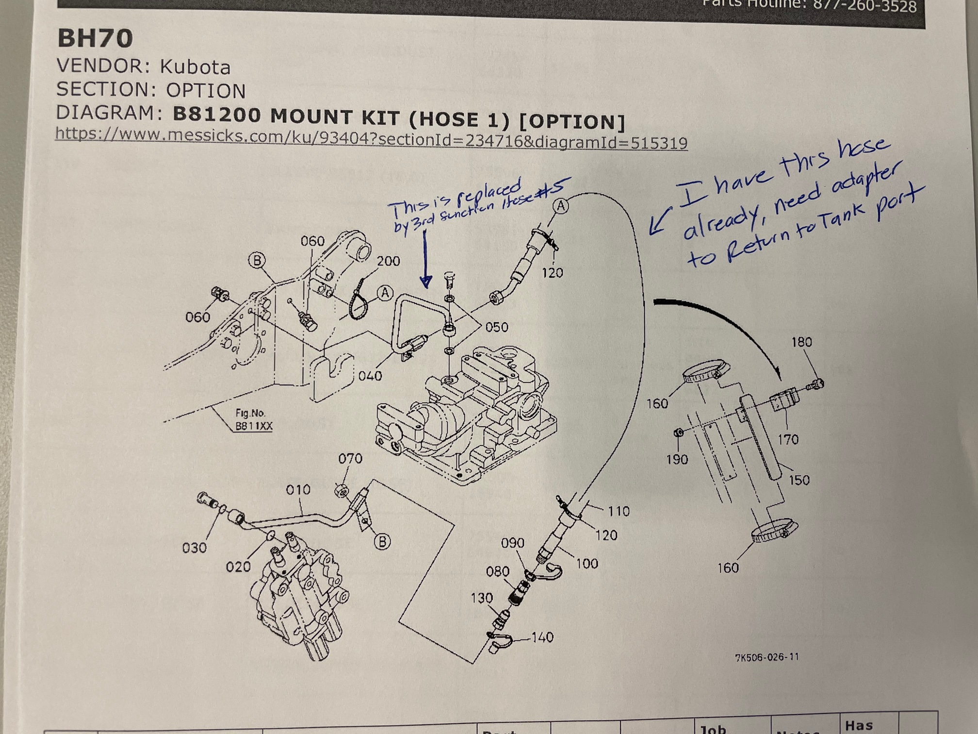 Kubota B2301 Backhoe + 3rd Function hydraulic return line