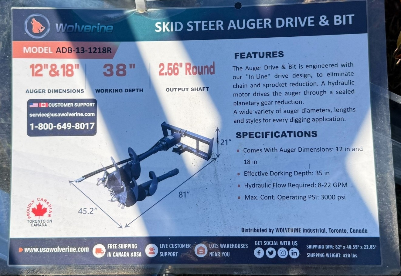 NEW Wolverine Skid Steer Auger Drive And Bit (A59000)