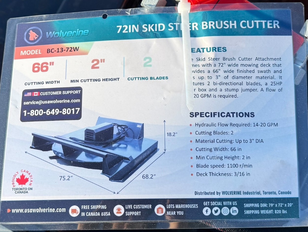 New Wolverine 72in Skid Steer Brush Cutter (A59000)