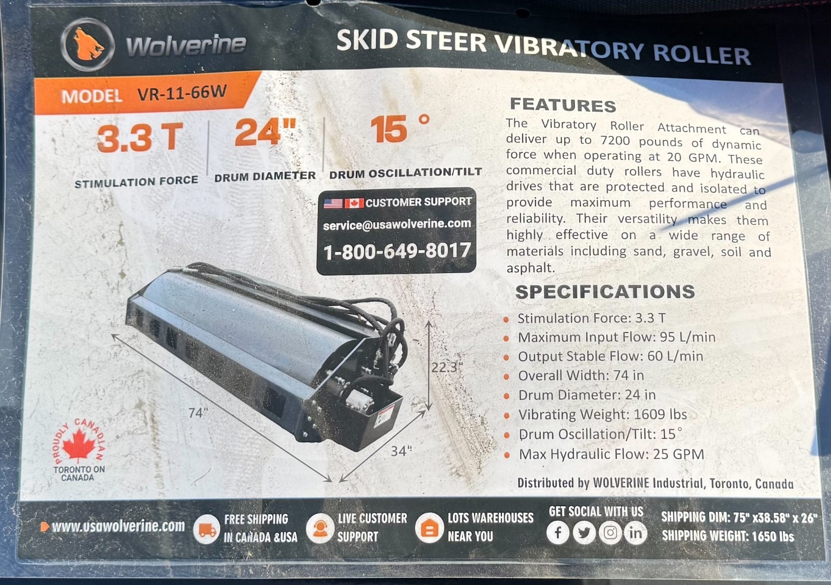 NEW Wolverine Sid Steer Vibratory Rollerr (A59000)
