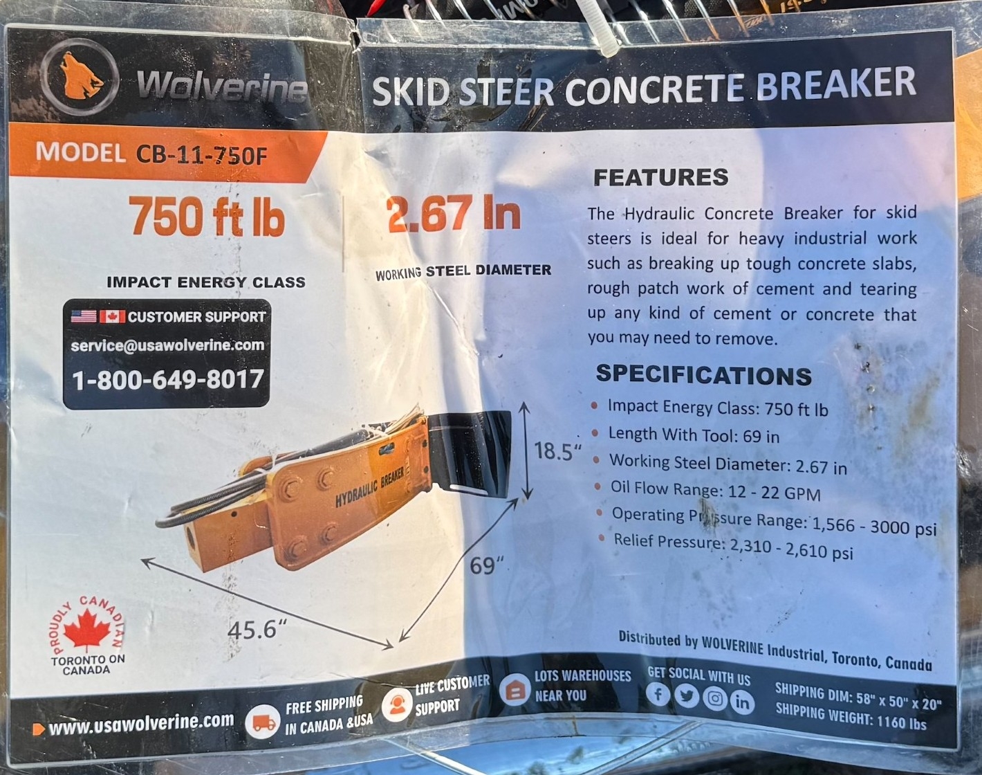 NEW Wolverine Skid Steer Concrete Breaker (A59000)
