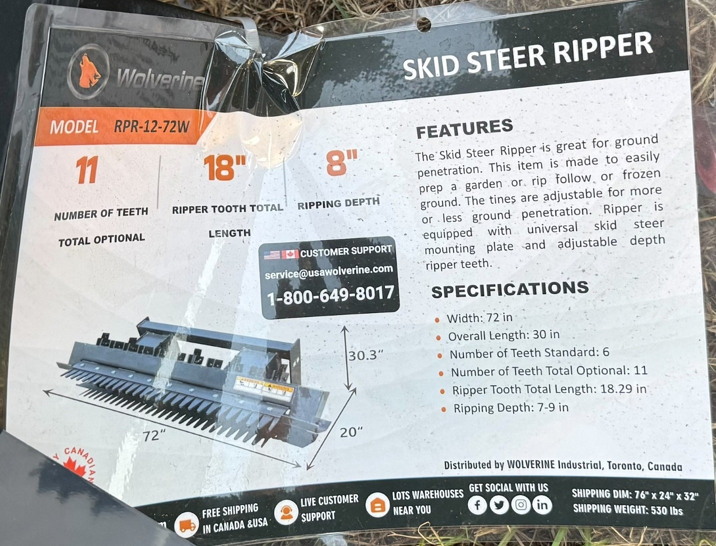 NEW Wolverine 72in Skid Steer Ripper (A59000)