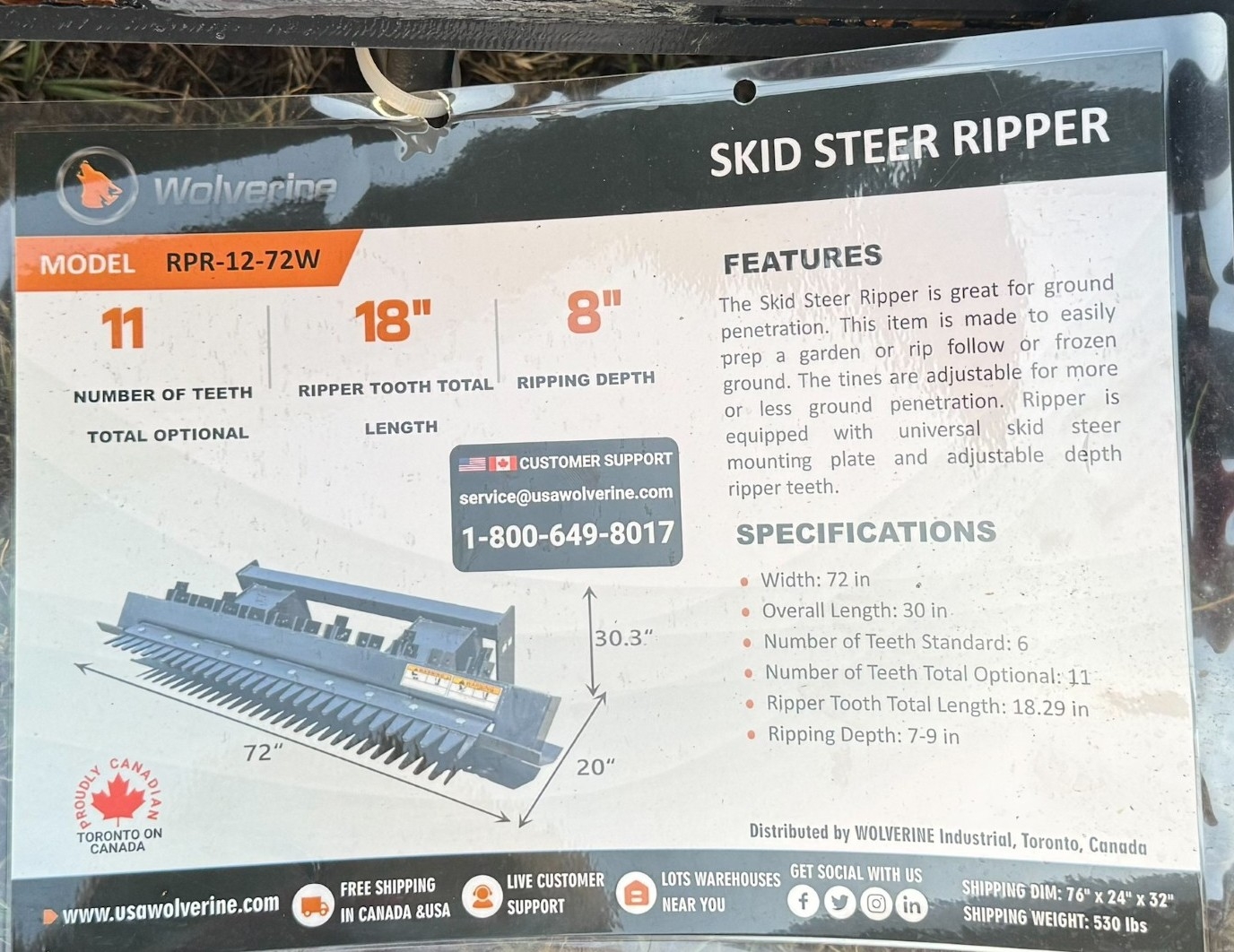 NEW Wolverine 72in Skid Steer Ripper (A59000)