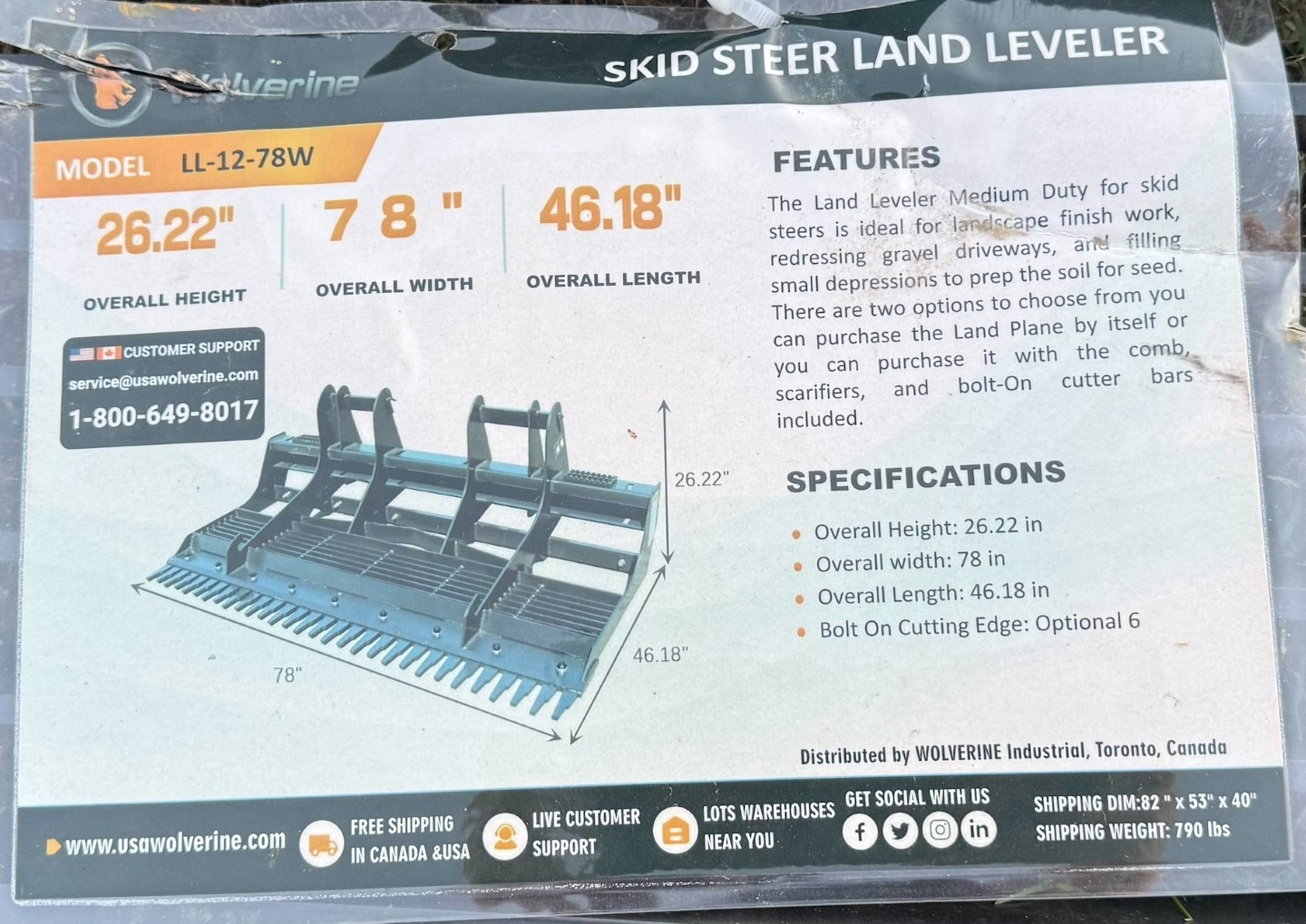 New Wolverine 78in Skid Steer Land Leveler (A59000)