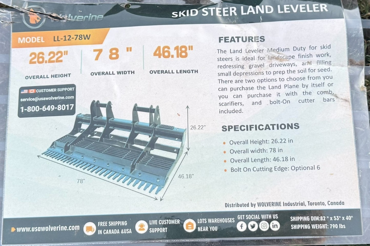 New Wolverine 78in Skid Steer Land Leveler (A59000)