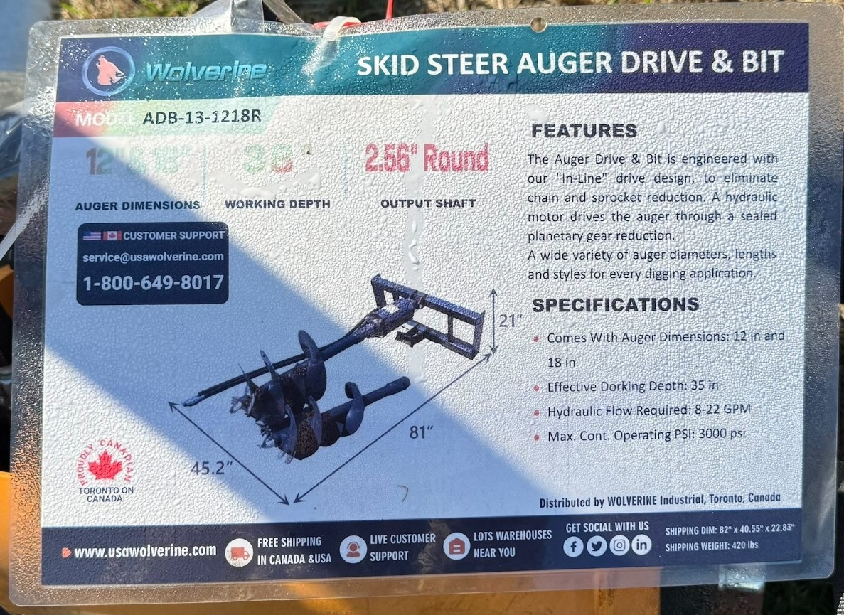 NEW Wolverine Skid Steer Auger Drive And Bit (A59000)