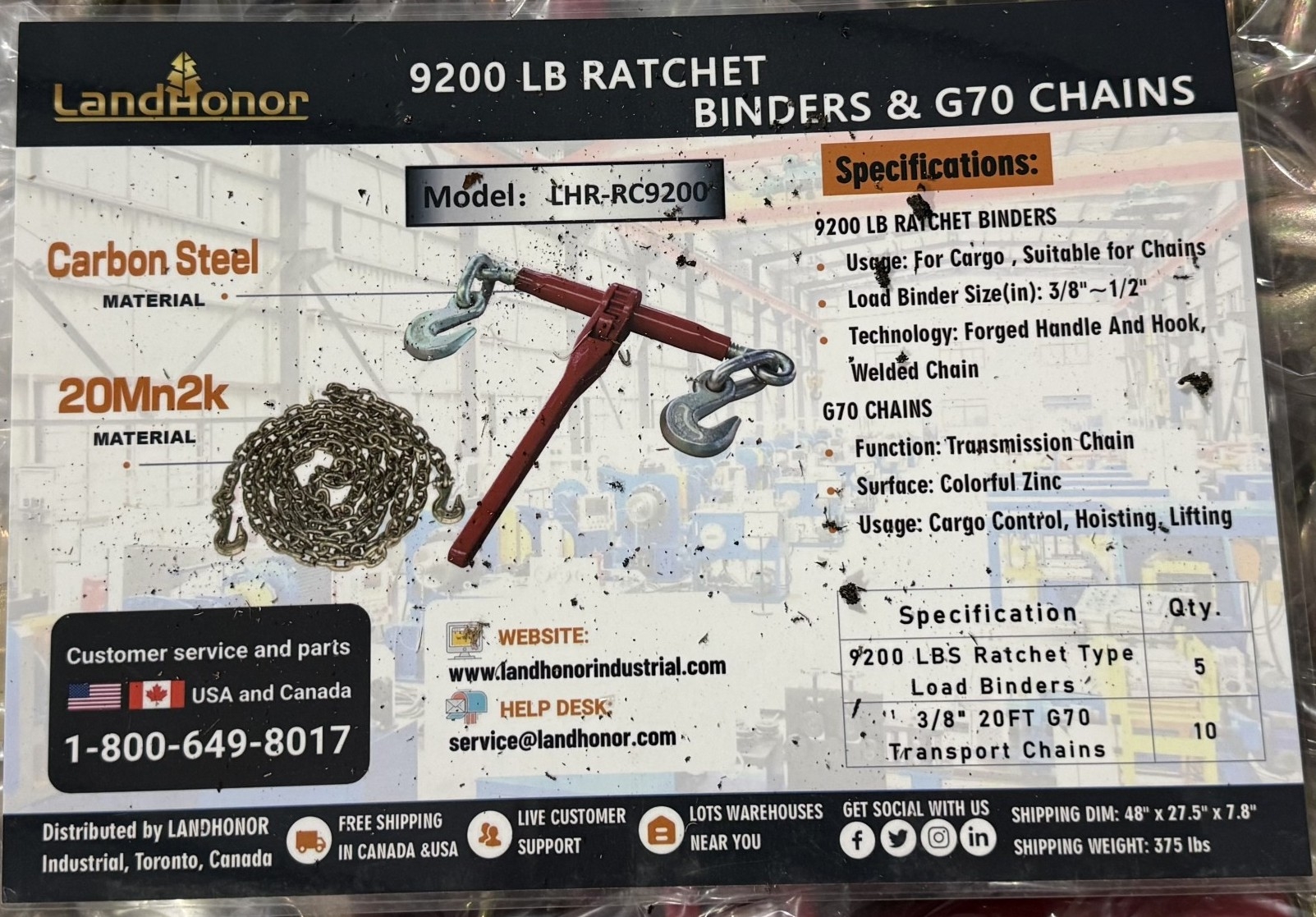 NEW Landhonor 9200LB Ratchet Binders & G70 Chains (A59000)
