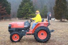 Nature Girl on her tractor Kubota L3700.jpg