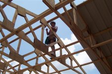 Steph standing on truss. Aug 2005.JPG